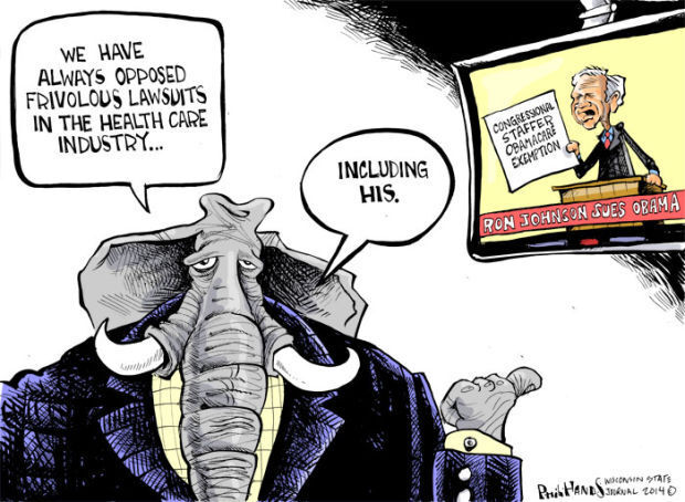 Hands Cartoon: Sen. Ron Johnson's frivolous lawsuit